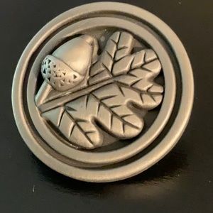 Betsy Fields Acorn Leaf Brooch Pin Pewter Figural Signed Fall Nature Jewelry